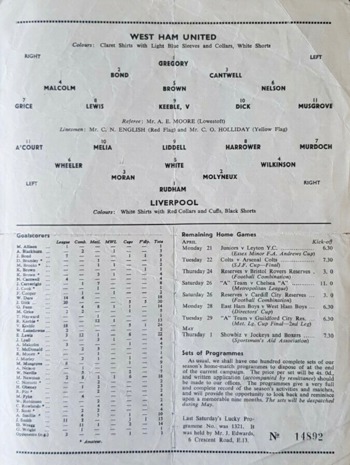 Match programme lineups