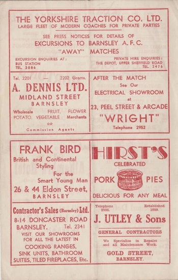 Match programme back cover