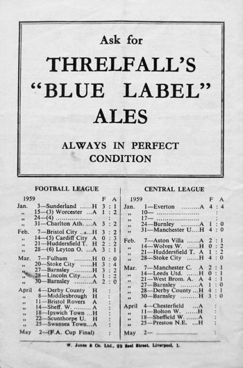 Match programme backcover