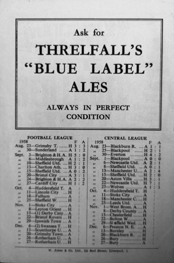 Match programme - backcover