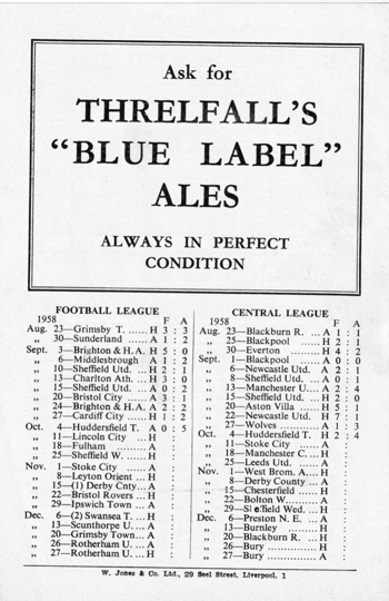 Match programme - backcover