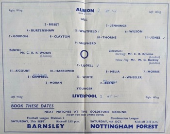 Match Programme lineups