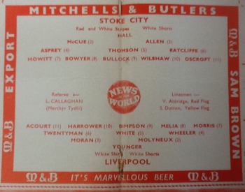 Match programme - Lineups