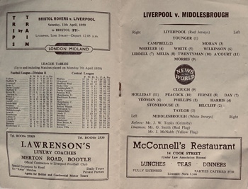 Match programme lineups