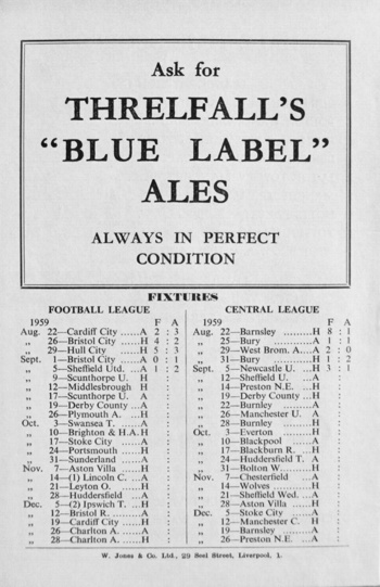 Match programme backcover