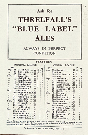 Match programme backcover