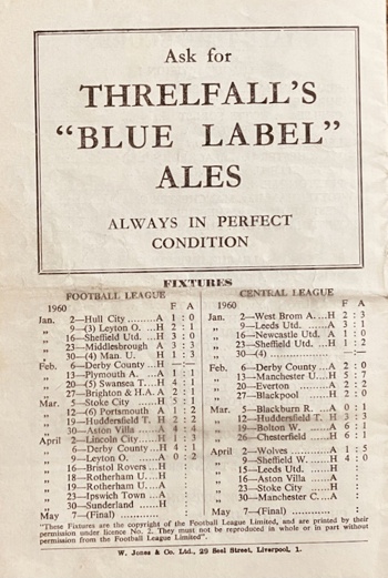 Match programme backcover