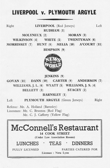 Match programme lineups