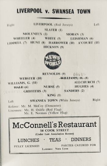 Match programme lineups