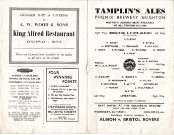 Match programme lineups