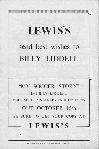 Match programme backcover