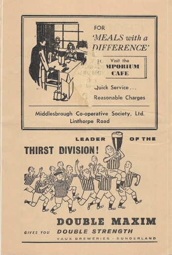 Match Programme Back cover