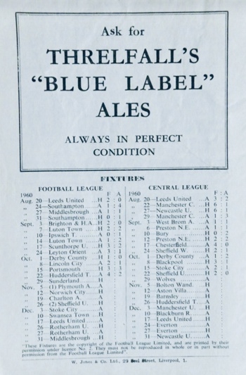 Match programme backcover