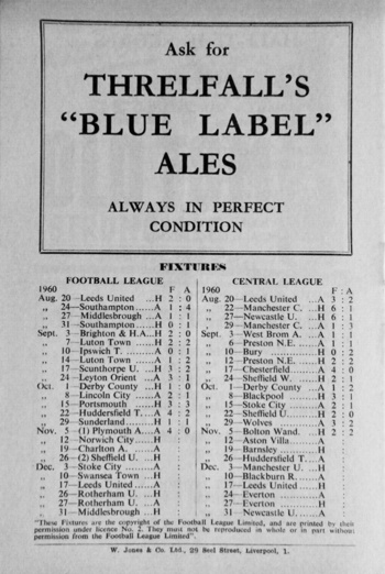 Match programme backcover