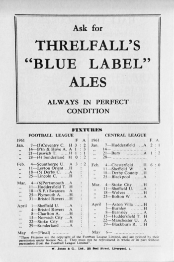 Match programme backcover