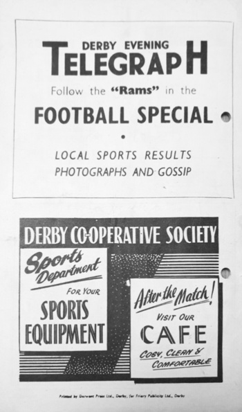 Match programme backcover