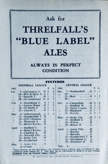 Match programme backcover