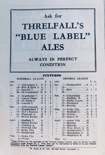 Match programme backcover