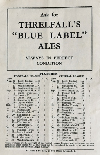 Match programme backcover
