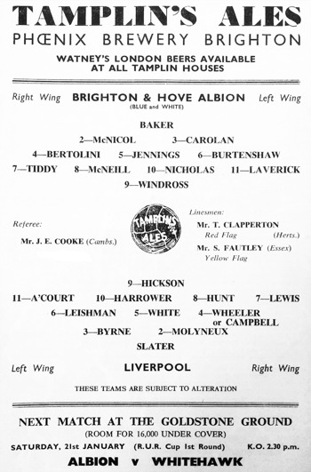 Match programme lineups