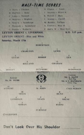 Match programme lineups
