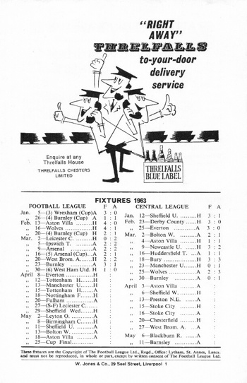 Match programme backcover