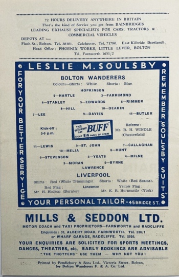 Match programme lineups (postponed match 23/02/1963)