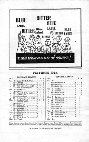 Match programme back cover