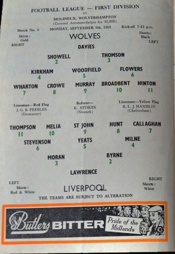 Match programme - Lineups