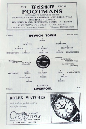 Match programme - Lineups