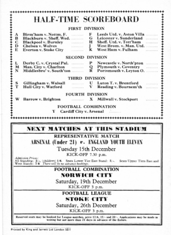 Match programme backcover