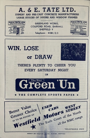 Match programme backcover