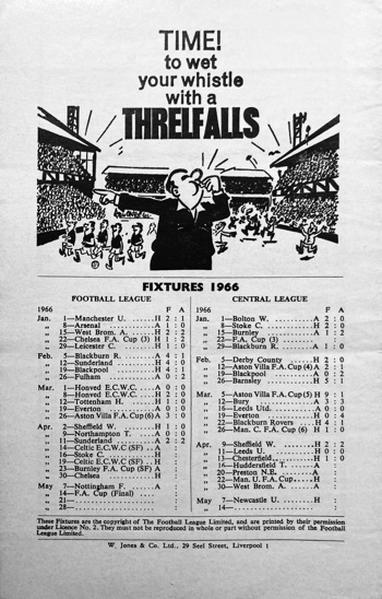 Match programme backcover