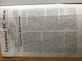 Match programme inside cover