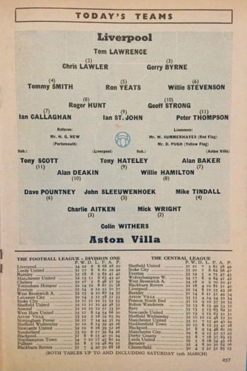 Match programme lineups