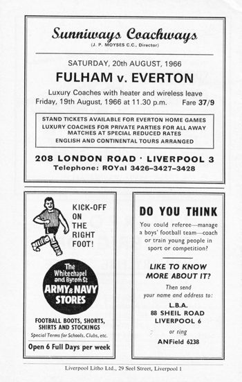 Match programme backcover