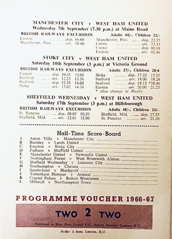 Match programme backcover