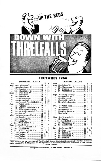 Match programme backcover