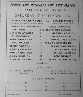 Match programme - Lineups
