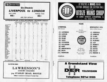 Match programme lineups