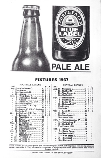 Match programme backcover