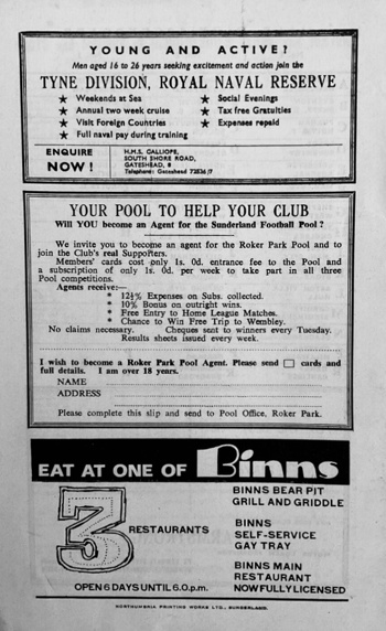 Match programme backcover