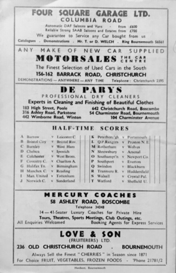 Match programme backcover