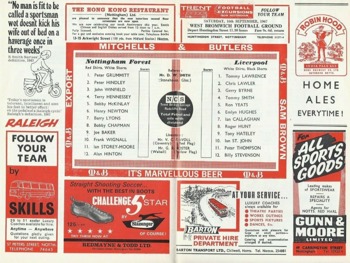 Match programme lineups