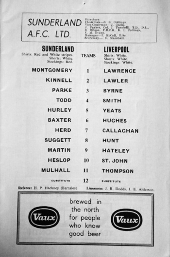 Match programme lineups
