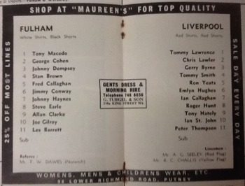 Match programme - Lineups