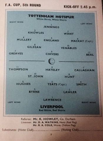 Match programme - Lineups