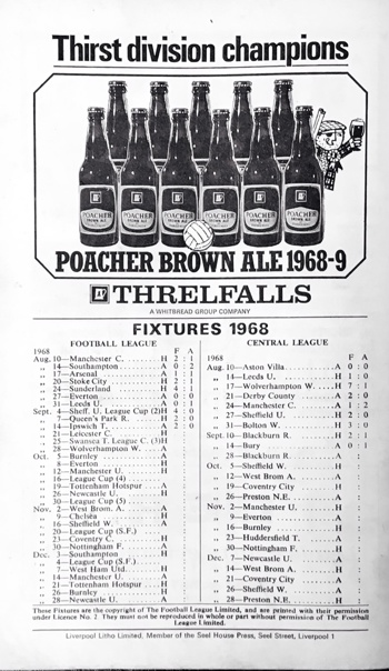 Match programme back cover