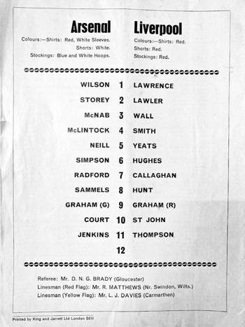 Match programme lineups
