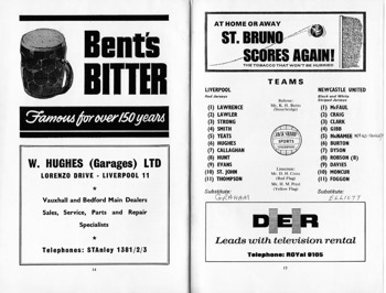 Match programme lineups